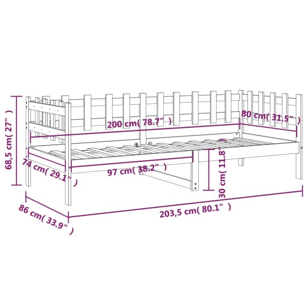 Sofá cama de madera maciza de pino negro 80x200 cm