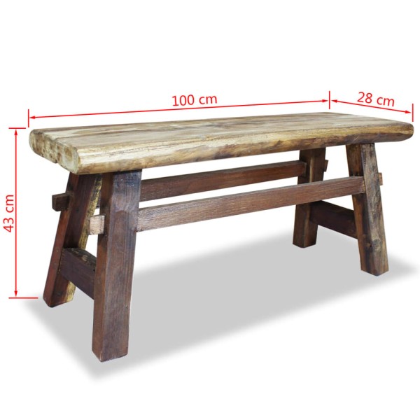 Banco de madera maciza reciclada 100x28x43 cm