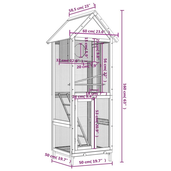 Casita para pájaros madera maciza pino marrón 60x58,5x160 cm