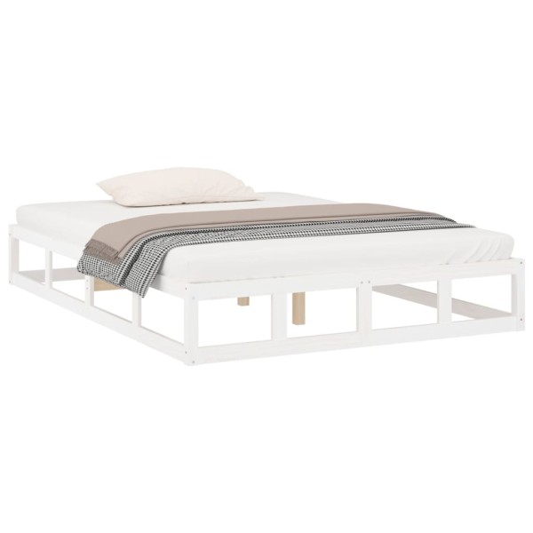 Estructura cama doble pequeña madera maciza blanca 120x190 cm