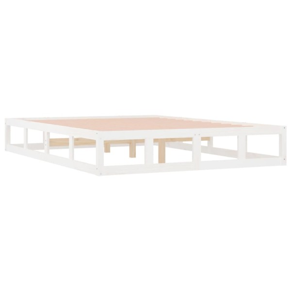 Estructura cama doble pequeña madera maciza blanca 120x190 cm