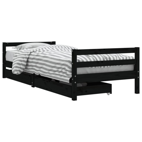 Estructura de cama niños con cajones madera pino negro 90x200cm