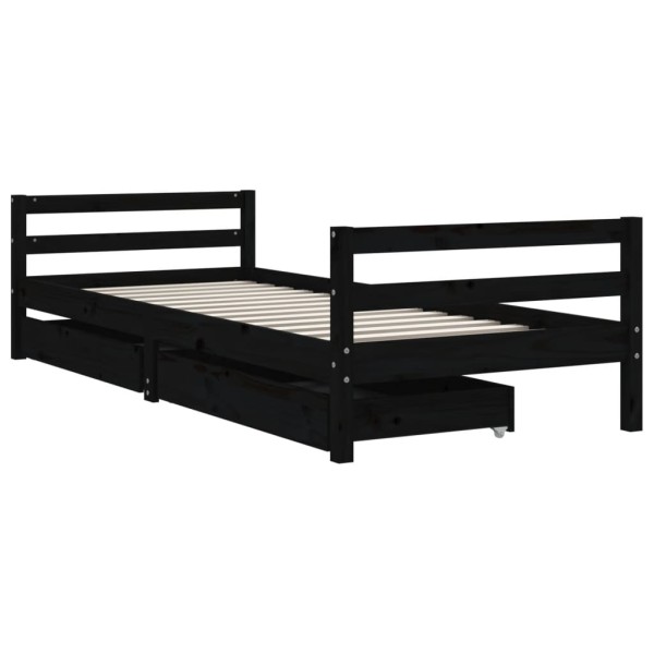 Estructura de cama niños con cajones madera pino negro 90x200cm