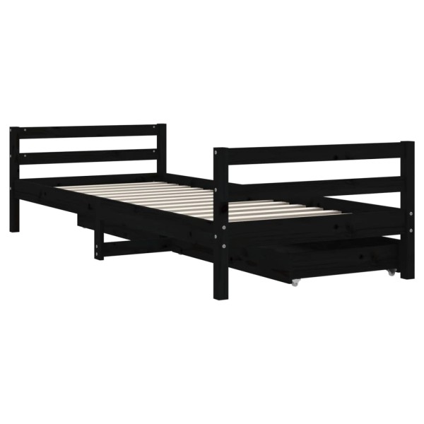 Estructura de cama niños con cajones madera pino negro 90x200cm