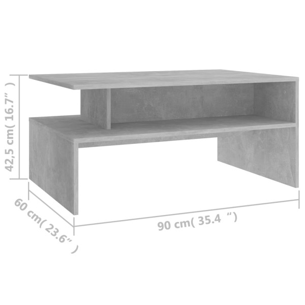 Mesa de centro madera contrachapada gris hormigón 90x60x42,5 cm