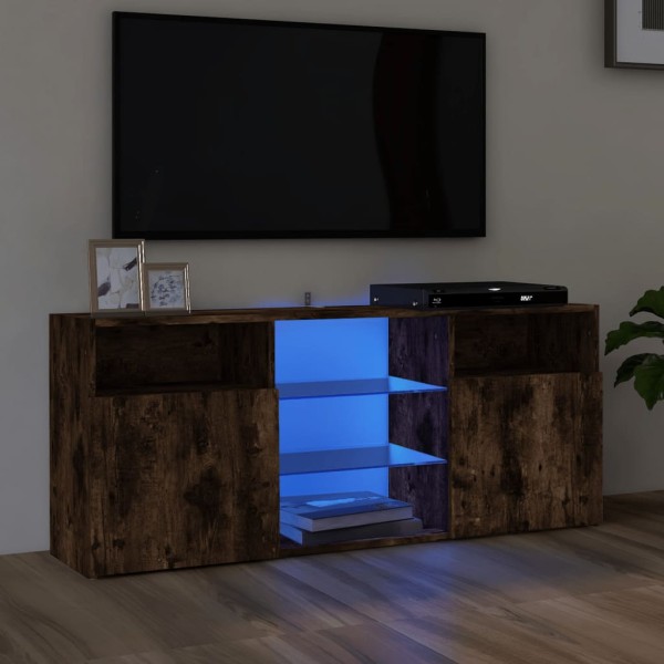 Mueble de TV con luces LED roble ahumado 120x30x50 cm