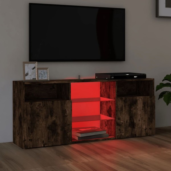 Mueble de TV con luces LED roble ahumado 120x30x50 cm