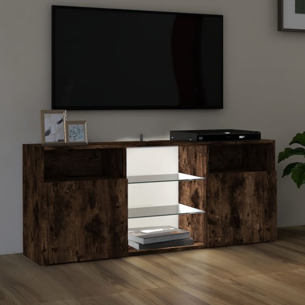 Mueble de TV con luces LED roble ahumado 120x30x50 cm