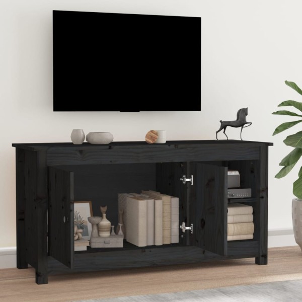 Mueble de TV de madera maciza de pino negro 103x36,5x52 cm