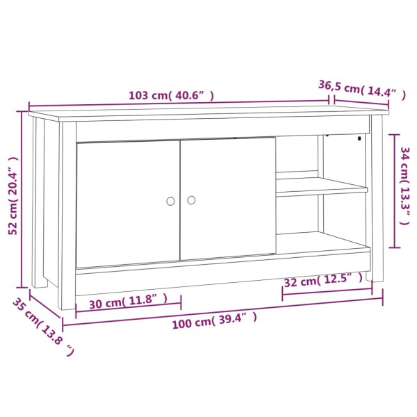 Mueble de TV de madera maciza de pino negro 103x36,5x52 cm