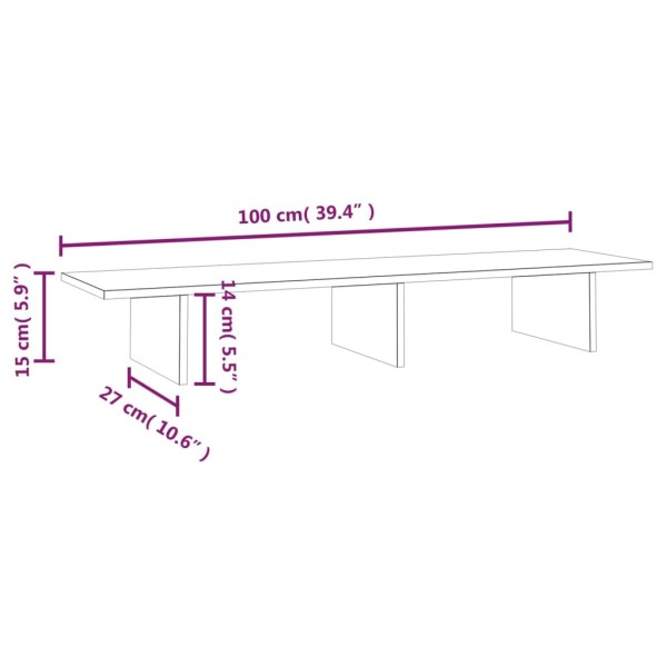 Soporte de monitor madera maciza de pino gris 100x27x15 cm