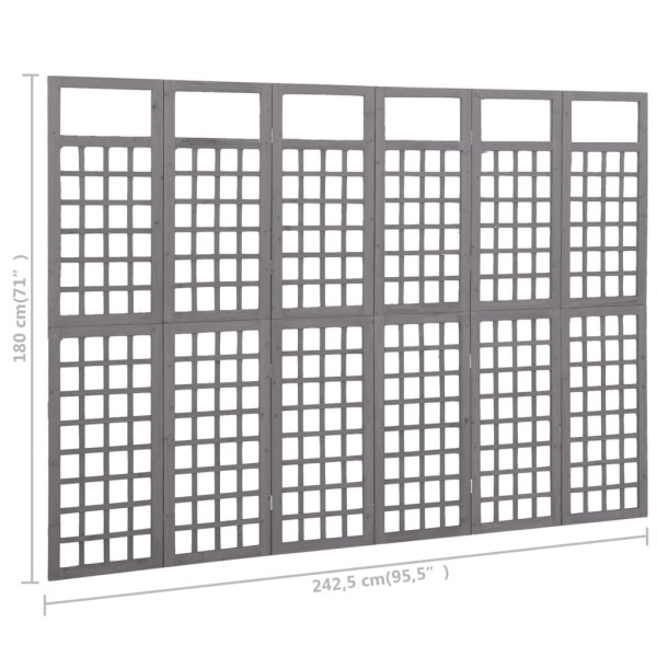 Biombo/Enrejado de 6 paneles madera de abeto gris 242,5x180 cm