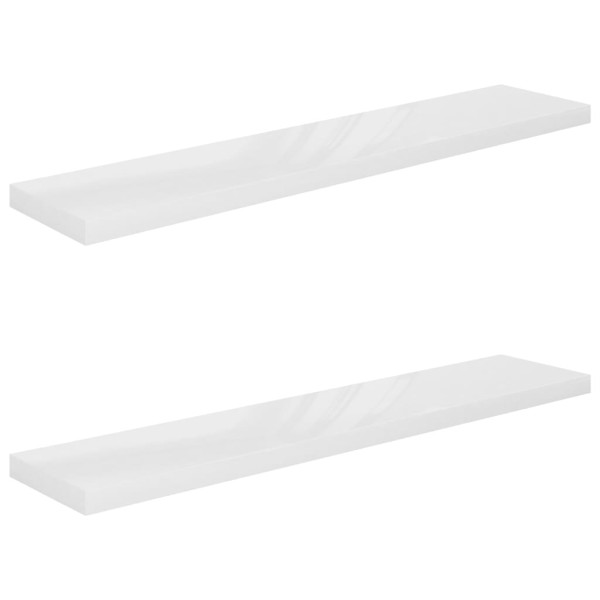 Estante flotante pared 2 uds MDF blanco brillo 120x23,5x3,8 cm