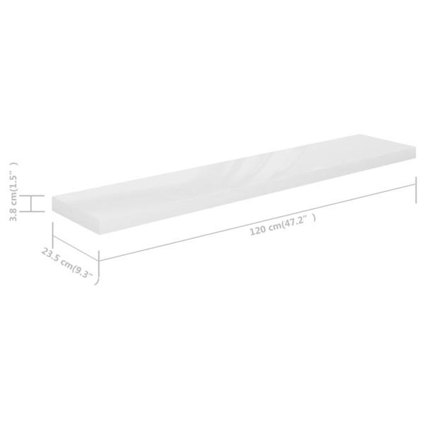 Estante flotante pared 2 uds MDF blanco brillo 120x23,5x3,8 cm