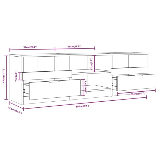 Mueble para TV madera contrachapada blanco 150x33,5x45 cm