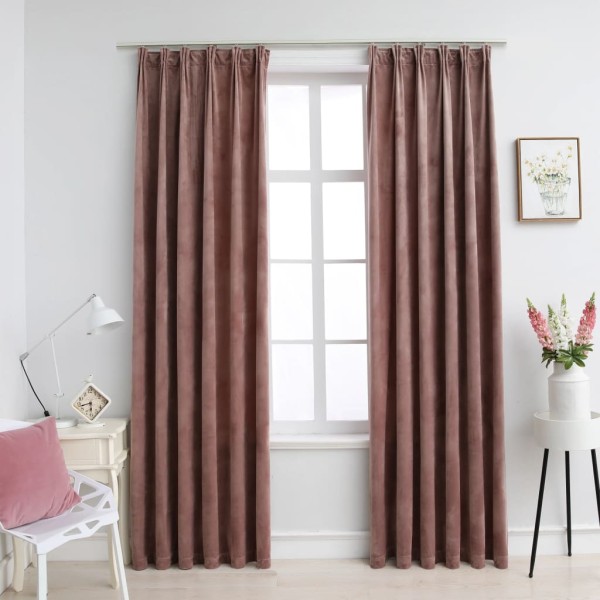 Cortinas opacas ganchos 2 pzas terciopelo rosa viejo 140x245 cm