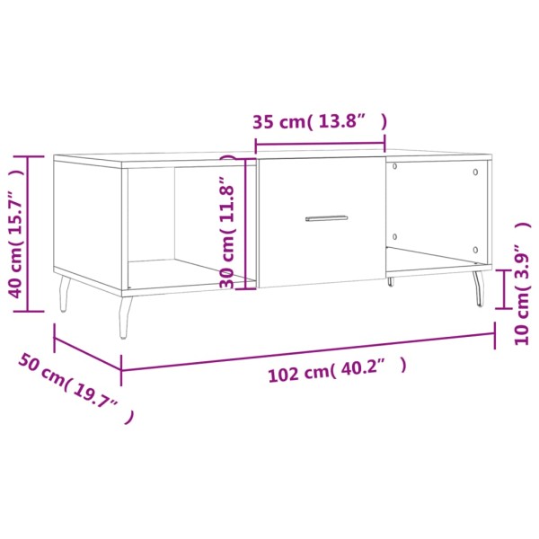 Mesa de centro madera contrachapada blanco 102x50x40 cm