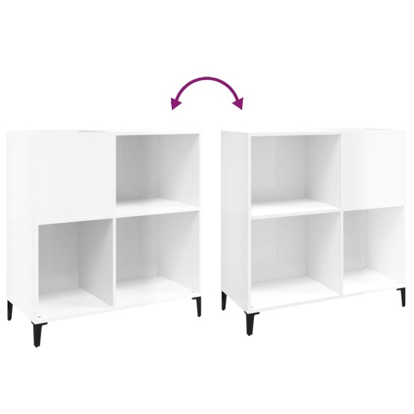 Mueble discos madera contrachapada blanco brillo 84,5x38x89 cm