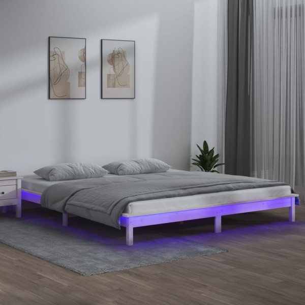 Estructura de cama con LED madera maciza blanca 200x200 cm