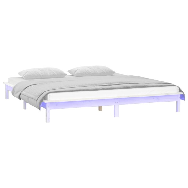 Estructura de cama con LED madera maciza blanca 200x200 cm