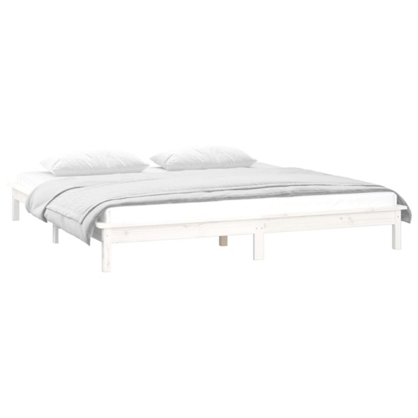 Estructura de cama con LED madera maciza blanca 200x200 cm