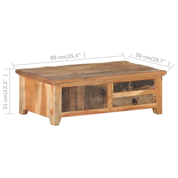 Mesa de centro de madera maciza reciclada 90x50x31 cm