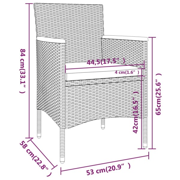 Set de comedor jardín 5 pzas ratán sintético madera acacia gris