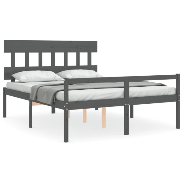 Cama de matrimonio personas mayores cabecero madera maciza gris