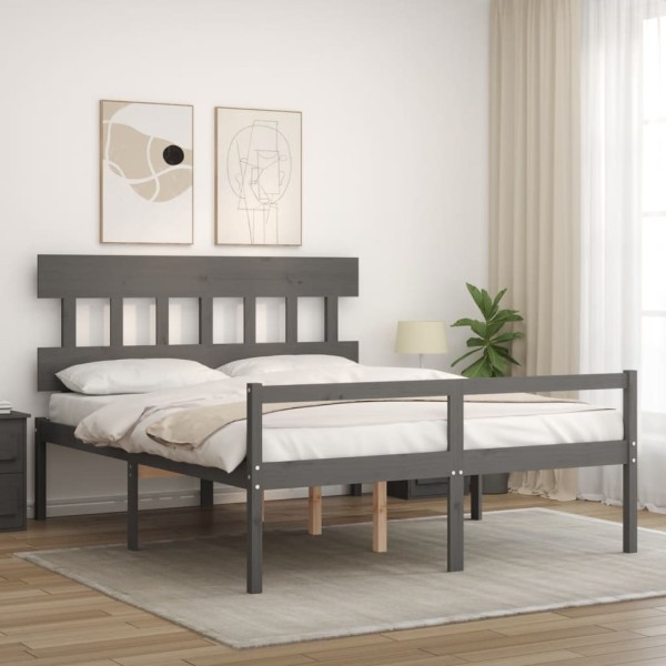 Cama de matrimonio personas mayores cabecero madera maciza gris