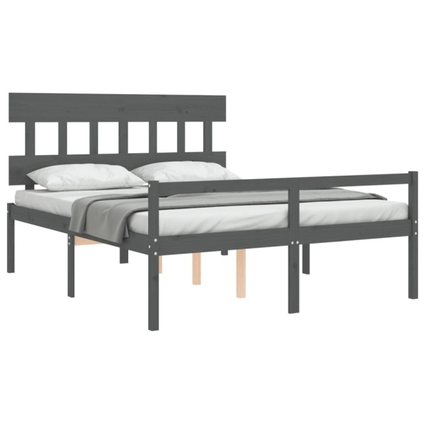 Cama de matrimonio personas mayores cabecero madera maciza gris