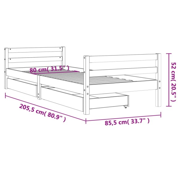 Estructura de cama para niños con cajones madera pino 80x200 cm