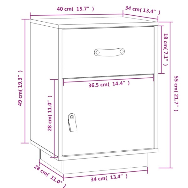 Mesitas de noche 2 uds madera maciza de pino gris 40x34x55 cm