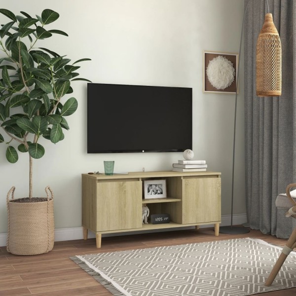 Mueble de TV patas madera maciza roble Sonoma 103,5x35x50 cm