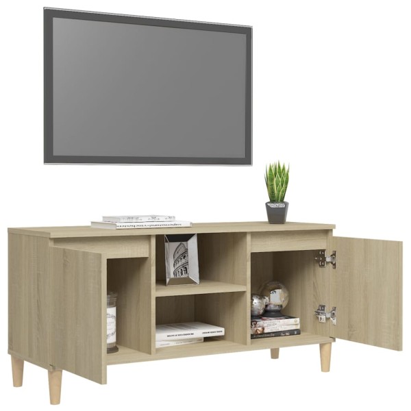 Mueble de TV patas madera maciza roble Sonoma 103,5x35x50 cm