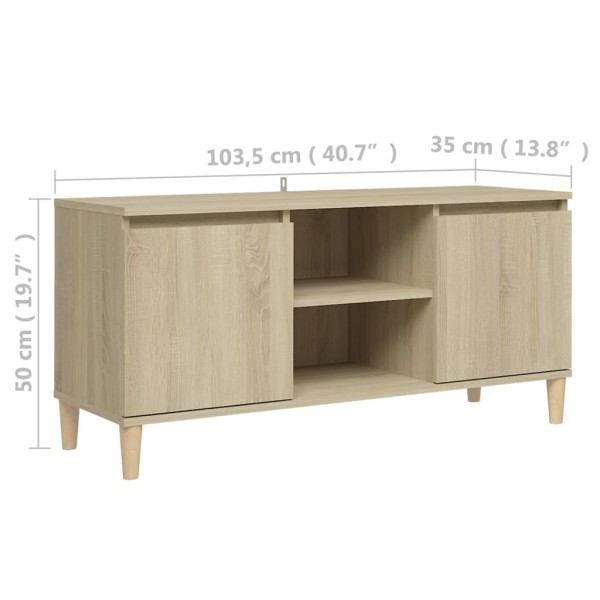 Mueble de TV patas madera maciza roble Sonoma 103,5x35x50 cm