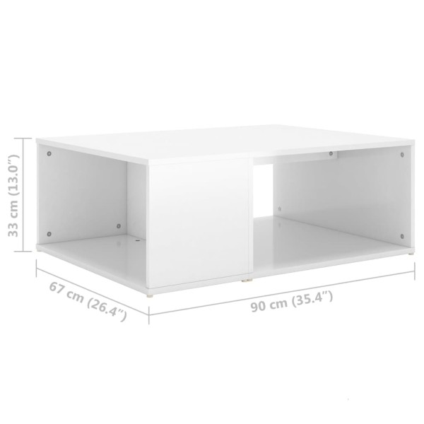 Mesa de centro madera contrachapada blanco brillante 90x67x33cm