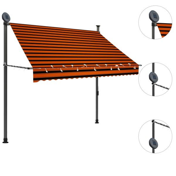 Toldo manual retráctil con LED naranja y marrón 200 cm