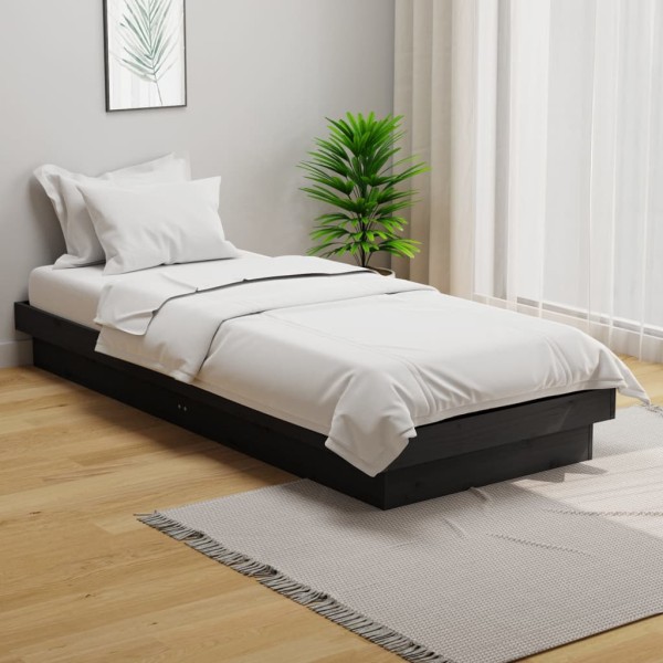 Estructura de cama individual madera maciza gris 2FT6 75x190 cm