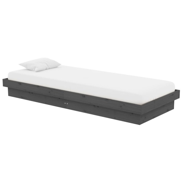 Estructura de cama individual madera maciza gris 2FT6 75x190 cm