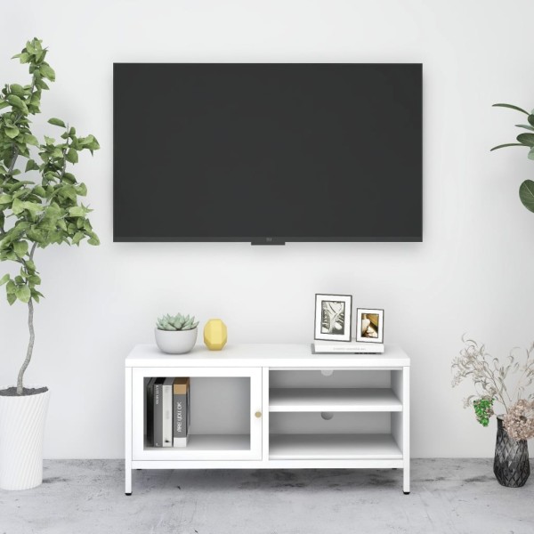 Mueble para el televisor acero y vidrio blanco 90x30x44 cm