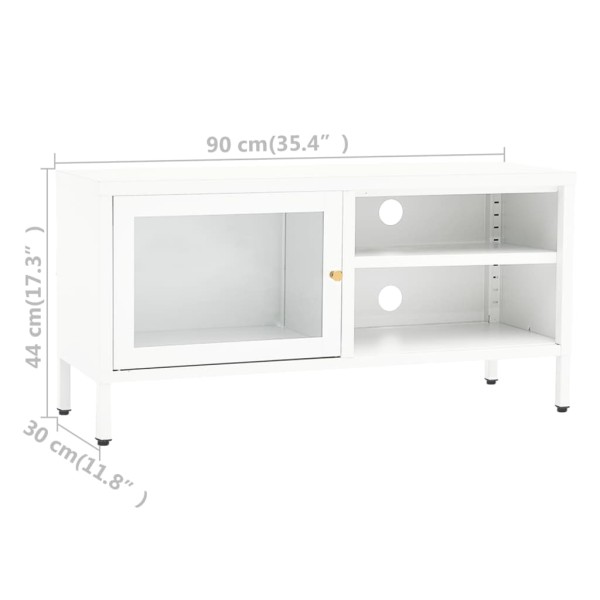 Mueble para el televisor acero y vidrio blanco 90x30x44 cm