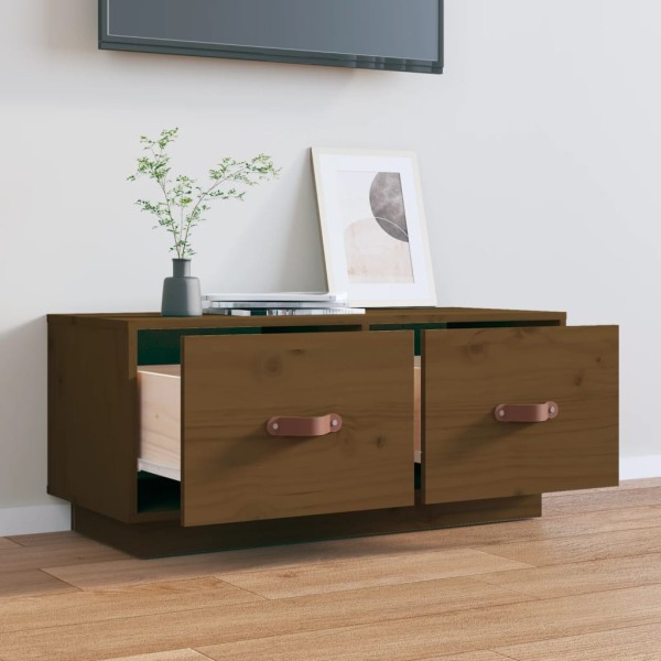 Mueble de TV madera maciza de pino marrón miel 80x34x35 cm