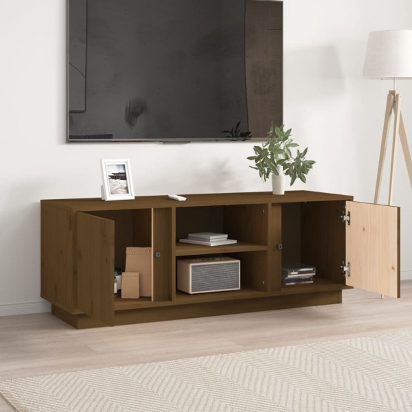 Mueble de TV madera maciza de pino marrón miel 110x35x40,5 cm