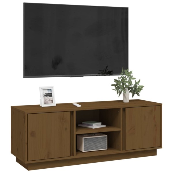 Mueble de TV madera maciza de pino marrón miel 110x35x40,5 cm