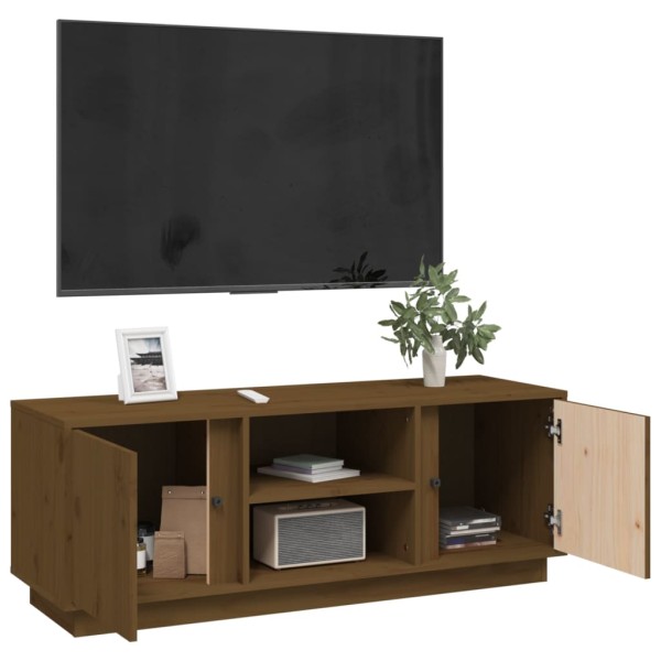 Mueble de TV madera maciza de pino marrón miel 110x35x40,5 cm