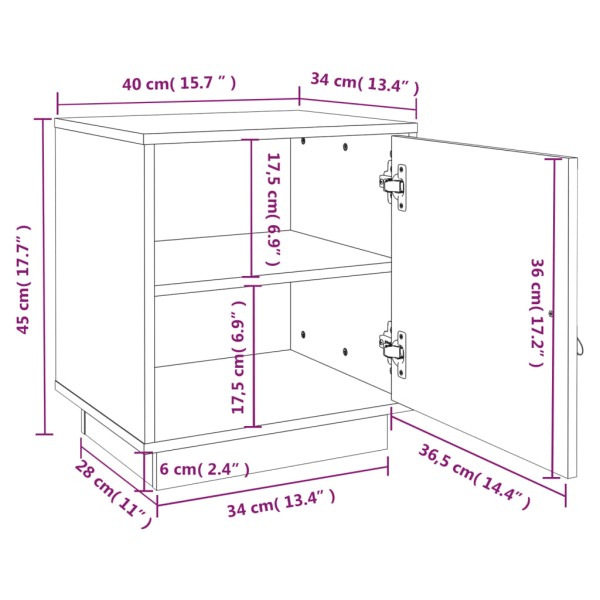 Mesita de noche madera maciza de pino marrón miel 40x34x45 cm