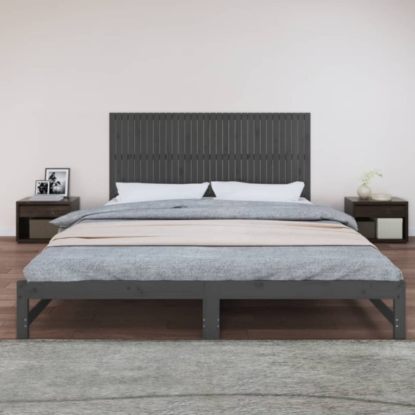 Cabecero de cama de pared madera maciza pino gris 204x3x90 cm