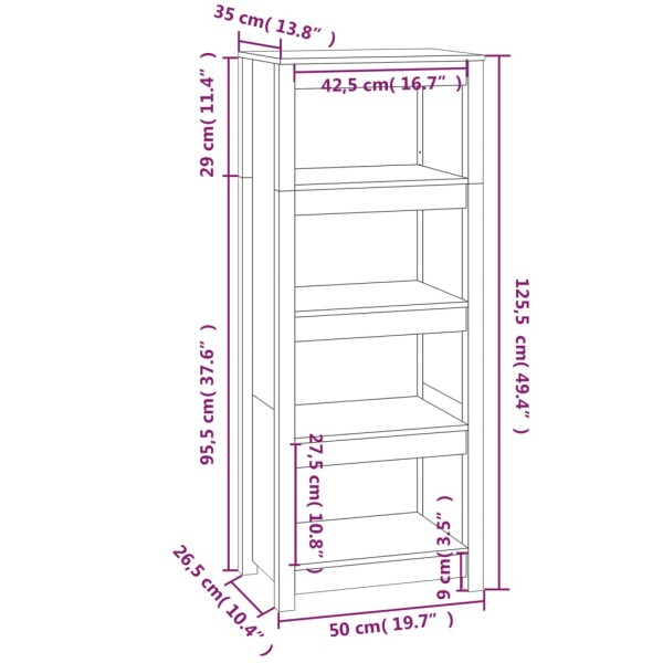 Estantería madera maciza de pino gris 50 x 35 x 125,5 cm