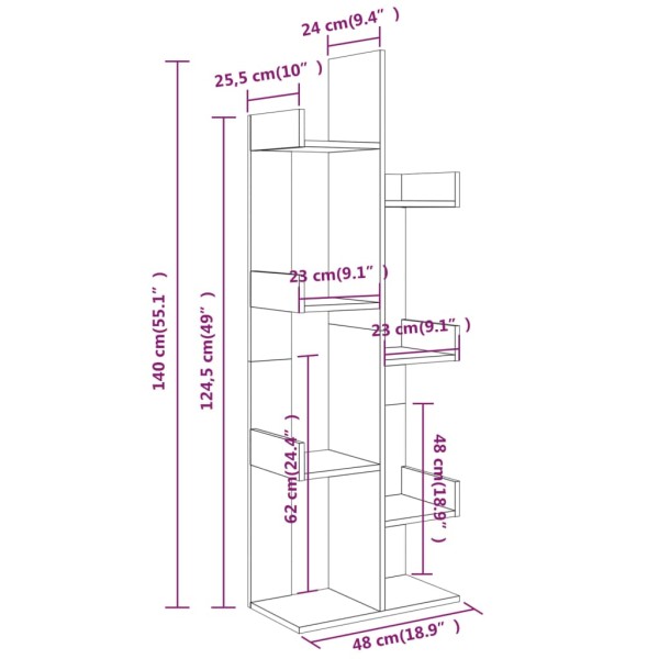 Estantería madera contrachapada roble ahumado 48x25,5x140 cm