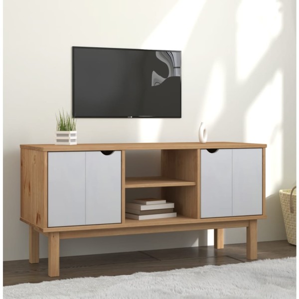 Mueble TV OTTA madera maciza pino marrón blanco 113,5x43x57 cm